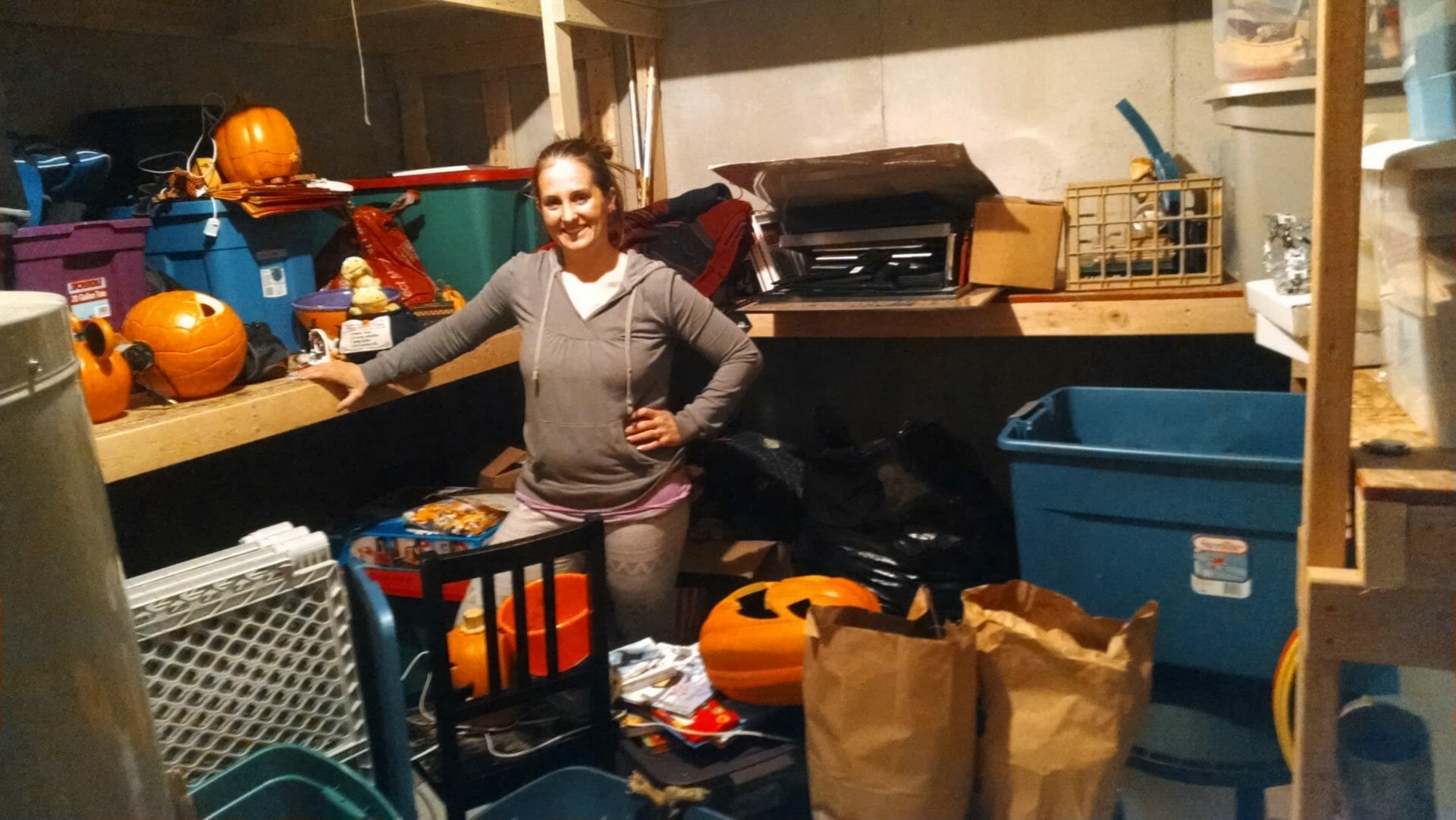 Working on the storage room in the basement.