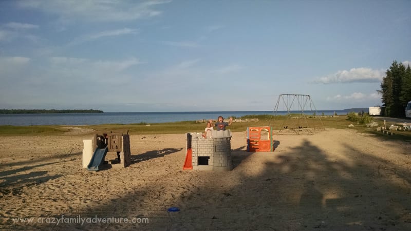 The playground and beach area at Castle Rock Campark Saint Ignace, MI (A mile from the ferry that takes you to Mackinac Island).