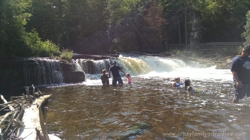 Checking out the watefalls at Tahquamenon Falls.