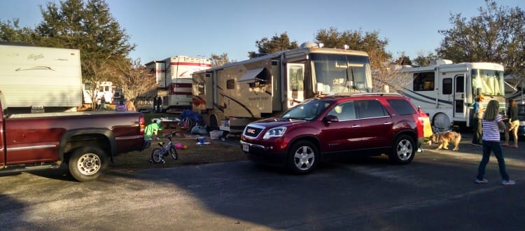 Our set up. My parents are on the left then us in the middle and my sister on the right!