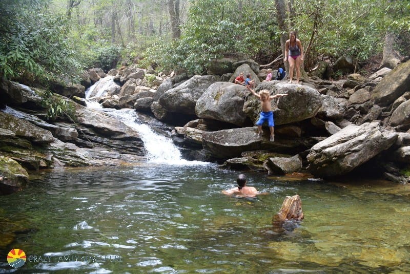 hiking with kids by asheville skinny dip falls cliff jumping
