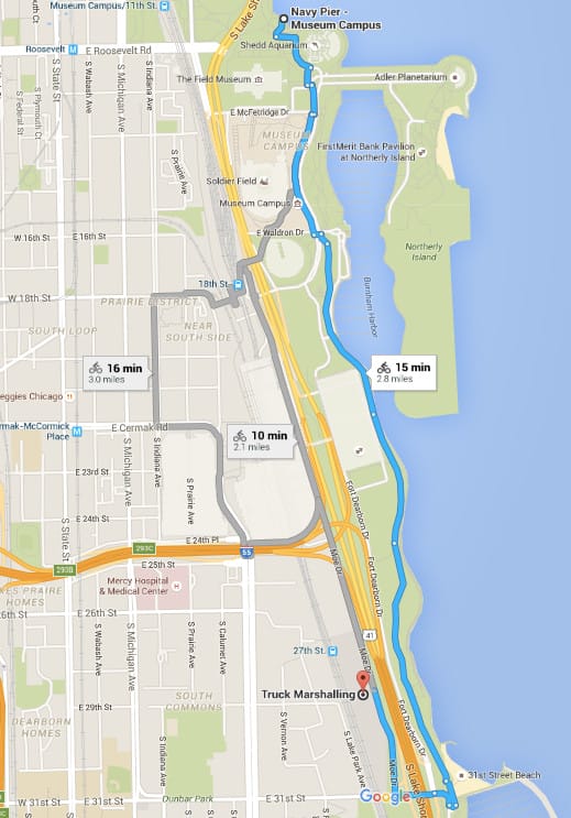 Bike route from the Best RV Park Near Chicago to Navy Pier