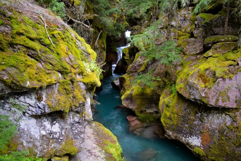 A beautiful waterfall on the Trail of the Cedars in Glacier National Park