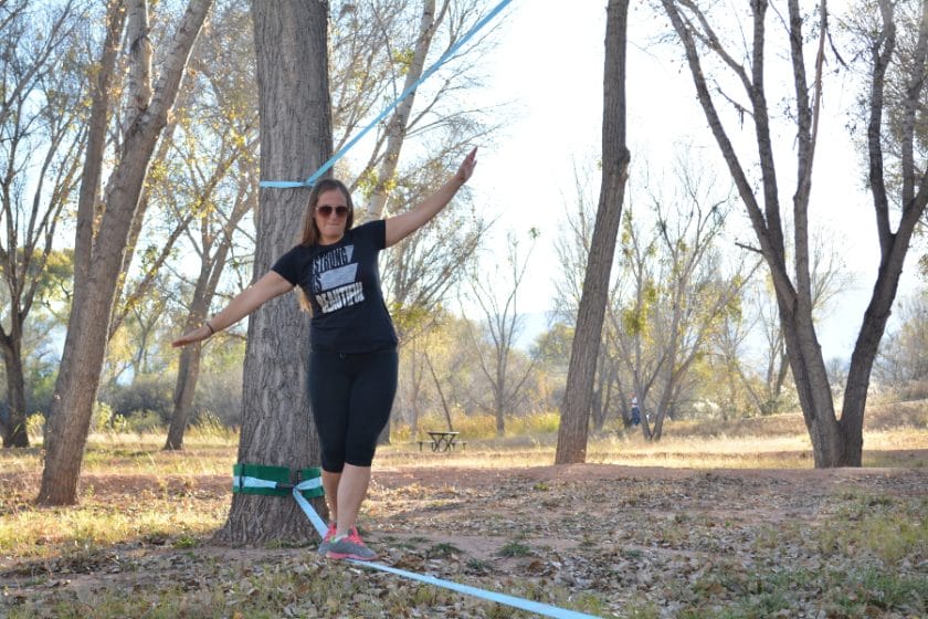 Bryanna on the Tiny Big Adventure Slackline Kit