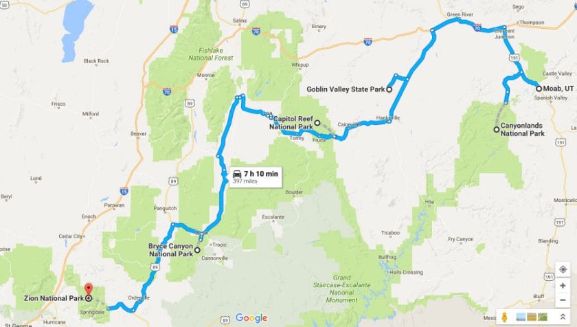 Utah Road Trip Map