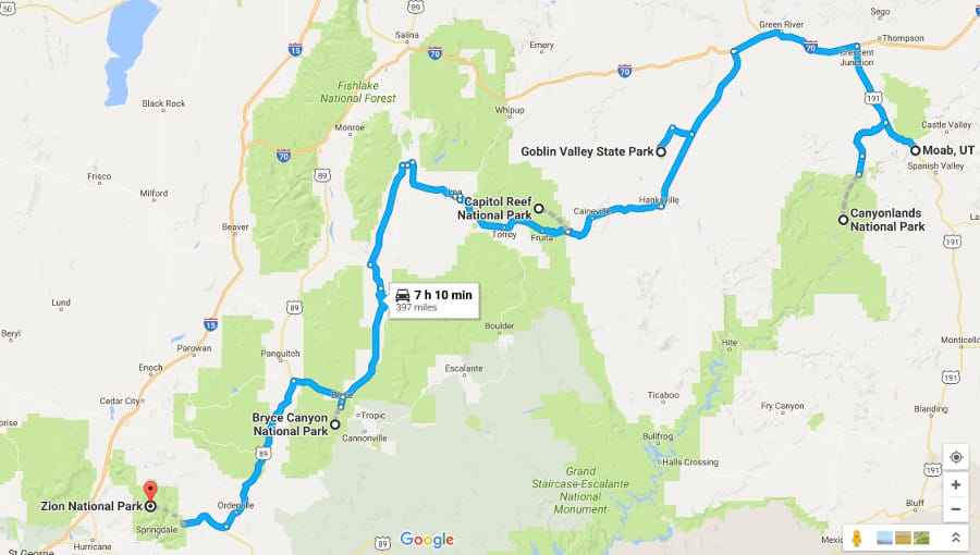 Utah Road Trip Map