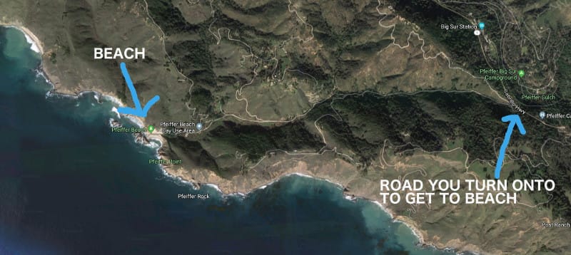 Map to Pfeiffer Beach