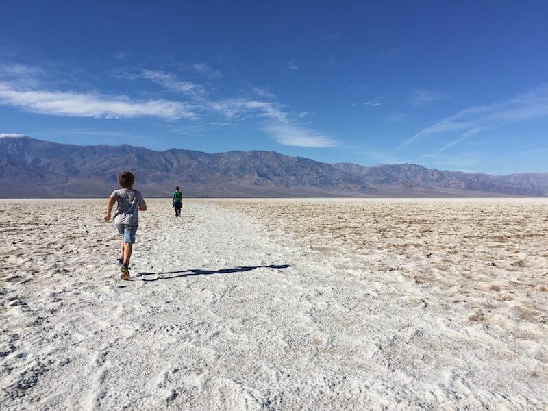 Running on the salt - kids favorite thing to do in Death Valley