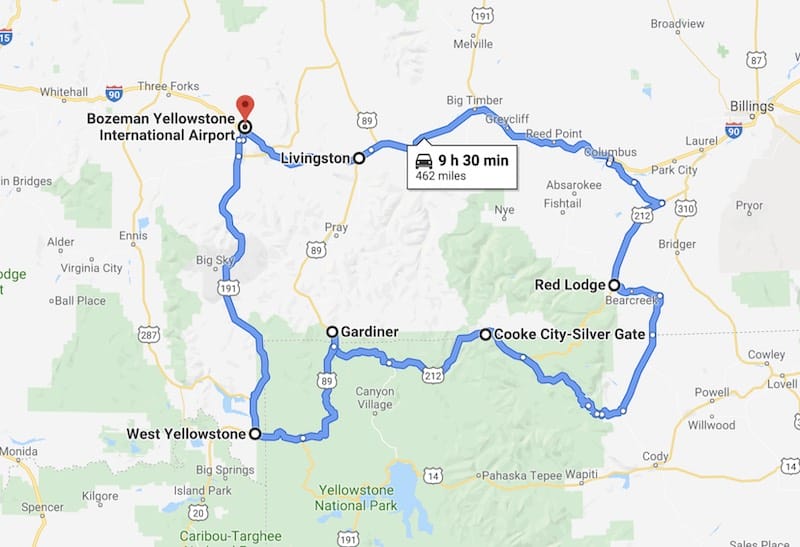Map of Yellowstone Vacation