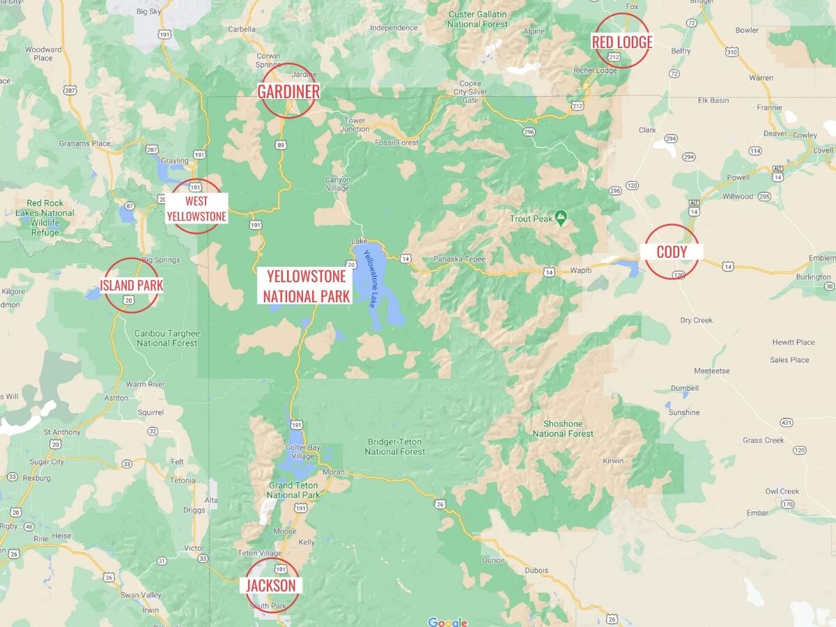 Airbnb Yellowstone map
