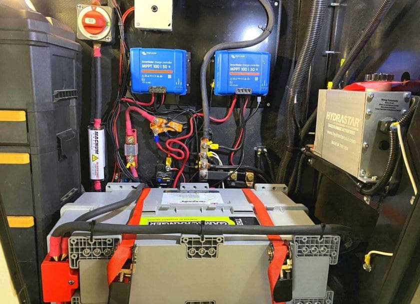 Solar charge controller and lithium battery setup.