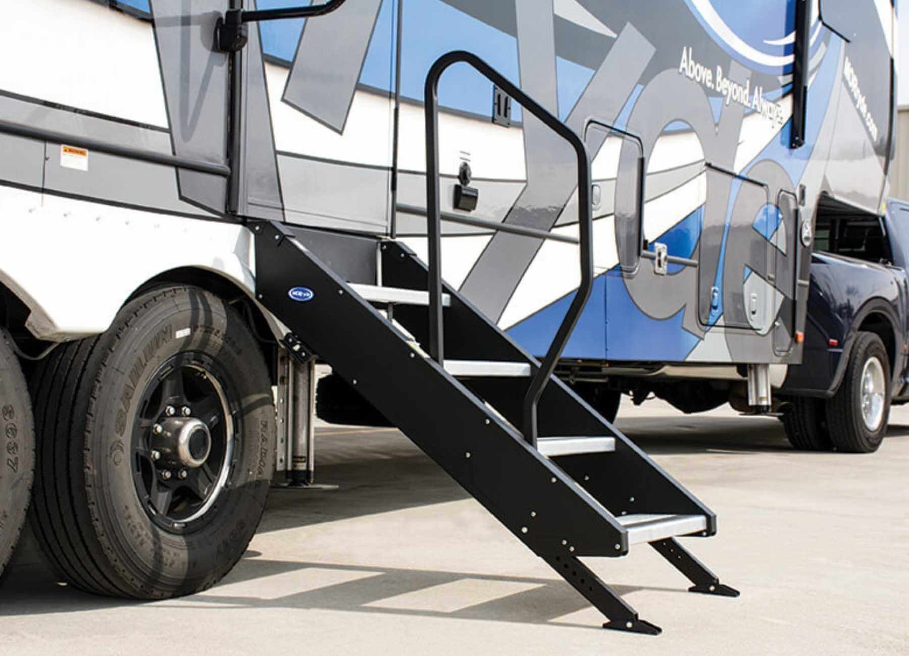 MORryde StepAbove RV Steps have available handrails for the 3 and 4 step models.