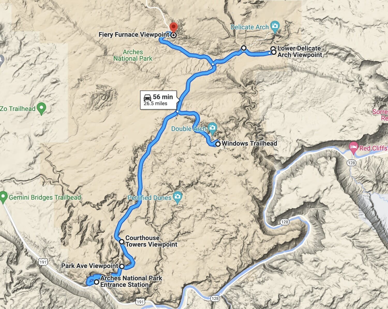 Arches Overlook Map