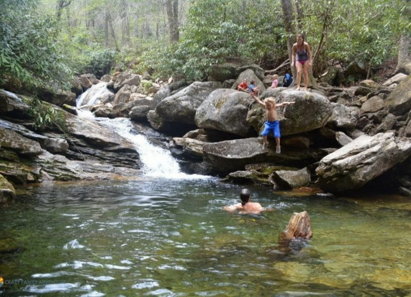 skinny dip falls cliff jumping kid friendly hikes near Asheville