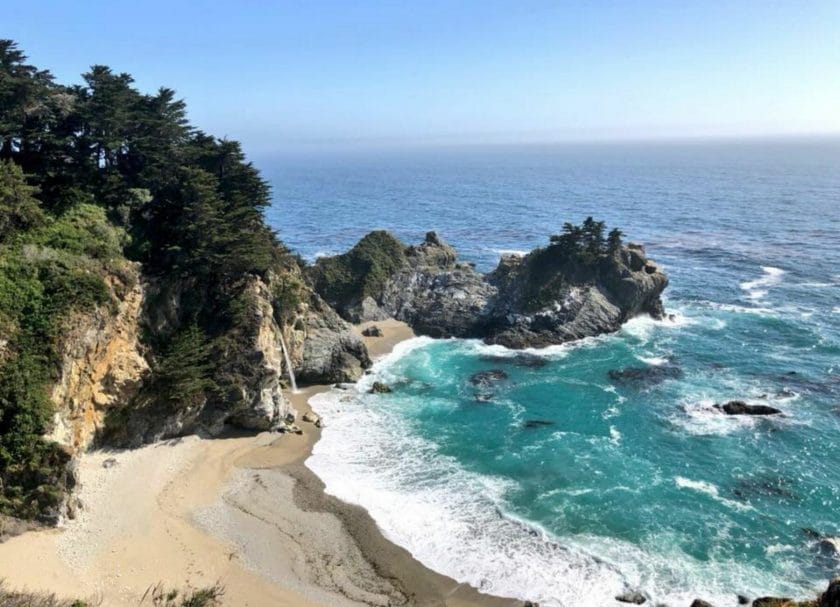 Beach waterfall in Big Sur