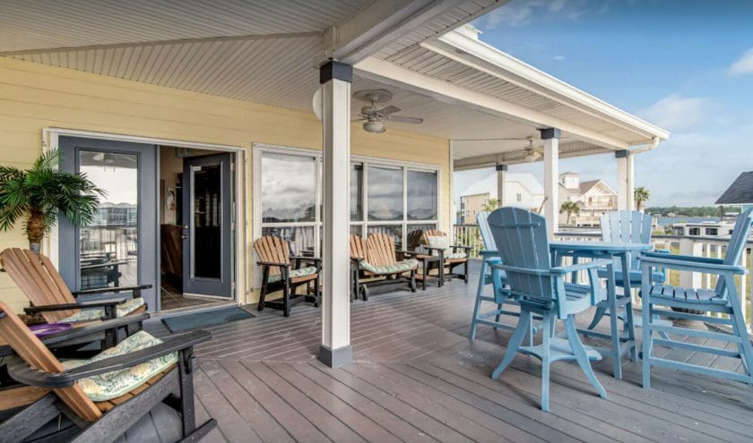 The deck and view of the house at The Pelican, Gulf Shores, Best Gulf Shores Airbnb and VRBO Stays.