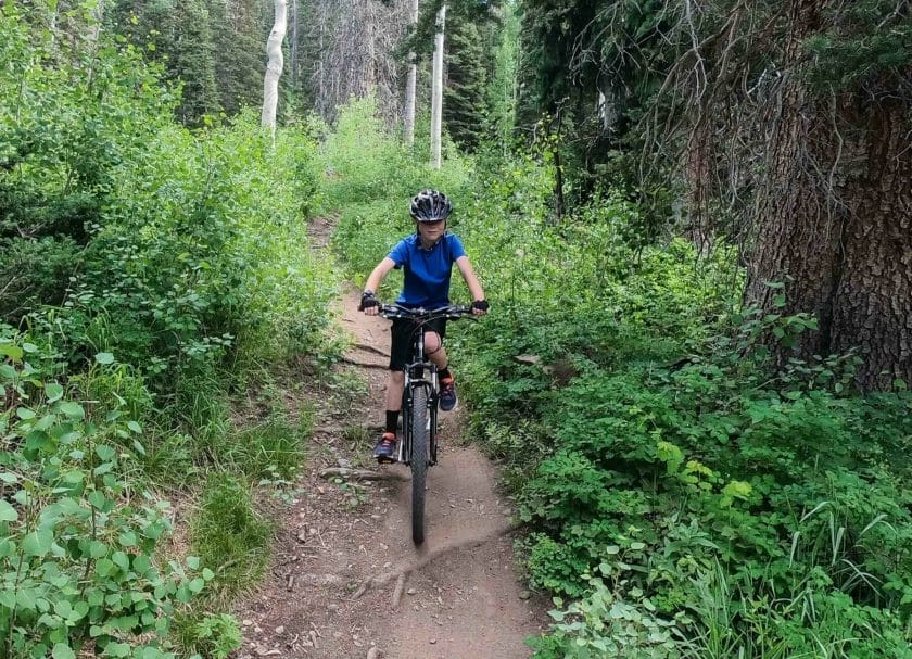 Riding down the trail at Snowbird Biking Utah Mountain Biking