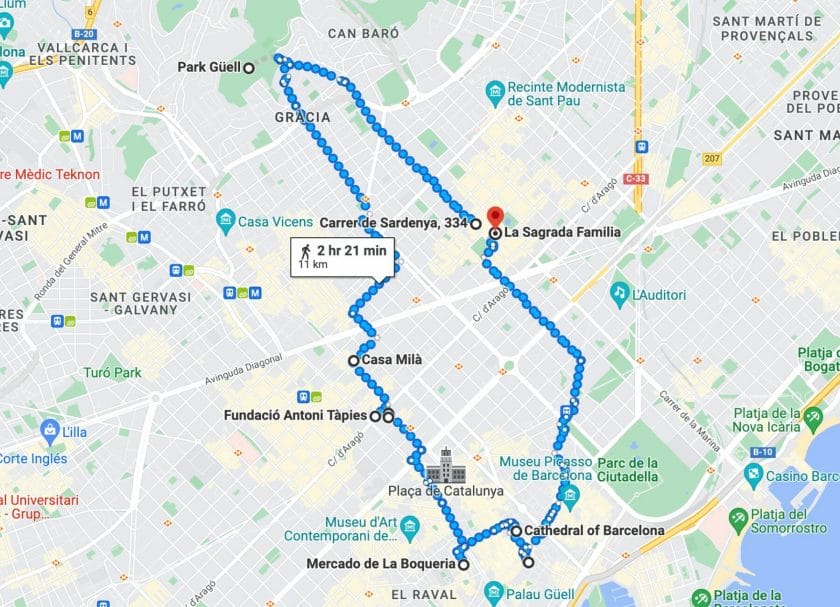 Map of One Day In Barcelona Itinerary