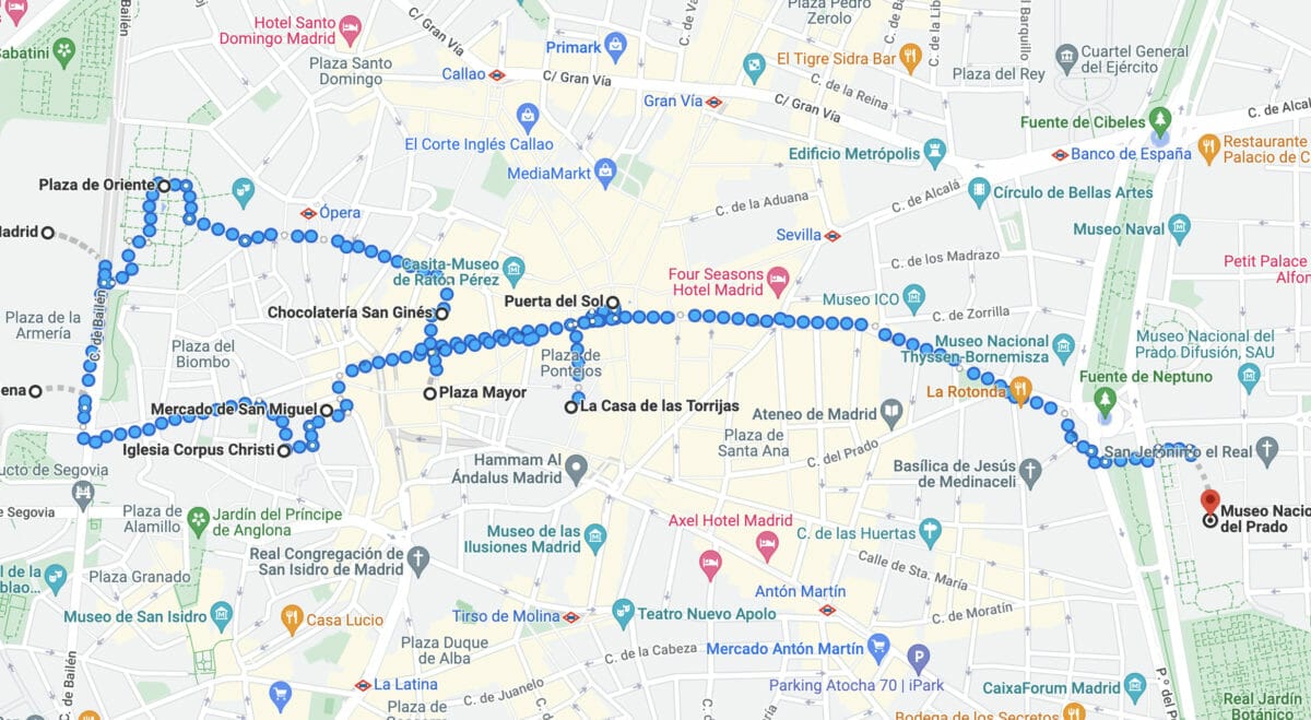 Map of what we did with one day in Madrid