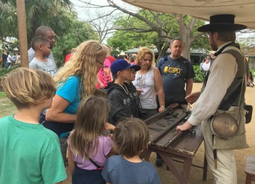 The kids loved learning about the weapons used to defend the Alamo. San Antonio with kids