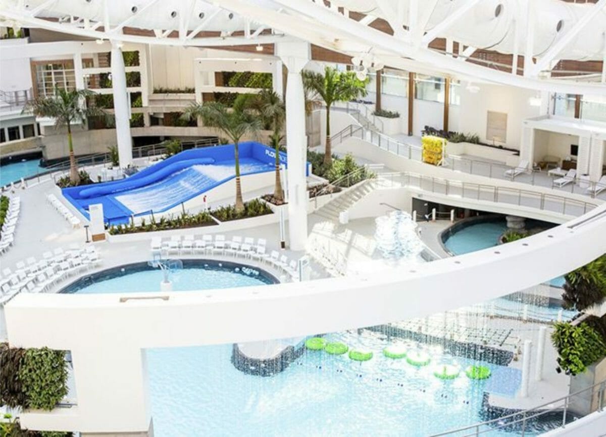 Picture looking down on the indoor pools at Soundwaves at Gaylord Opryland Hotel in Nashville, TN, 