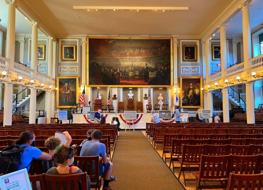 Checking out Faneuil Hall while in Boston with kids.