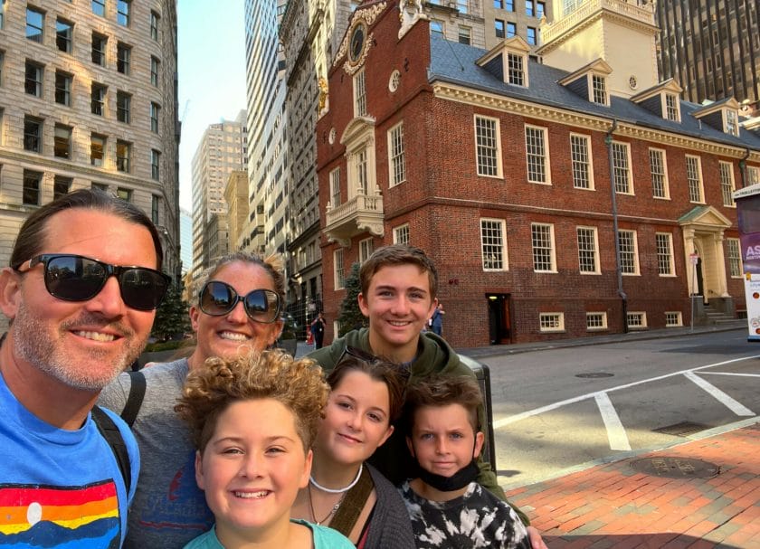 Taking a selfie in front of the Old South Meeting House