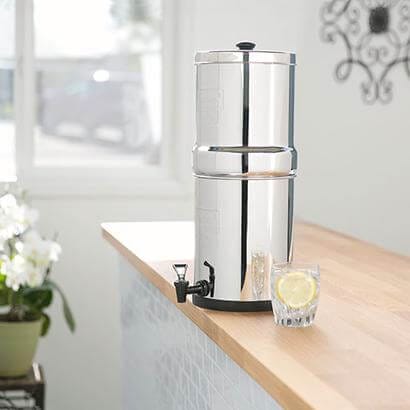 Shows a Berkey Water filter on a counter, Best Gifts for RV Owners