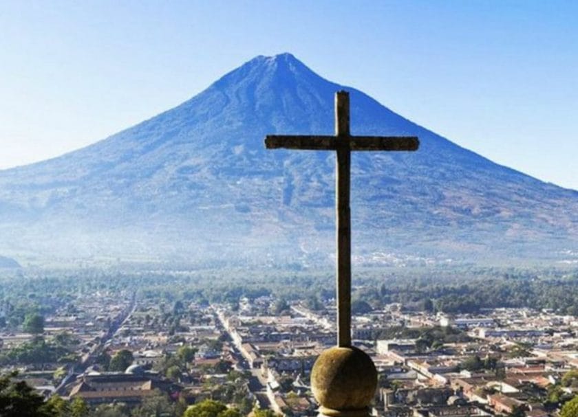 Shows the overlook point of Cerro de la Cruz, overlooking the town of Antigua, Things to do in Antigua, Guatemala