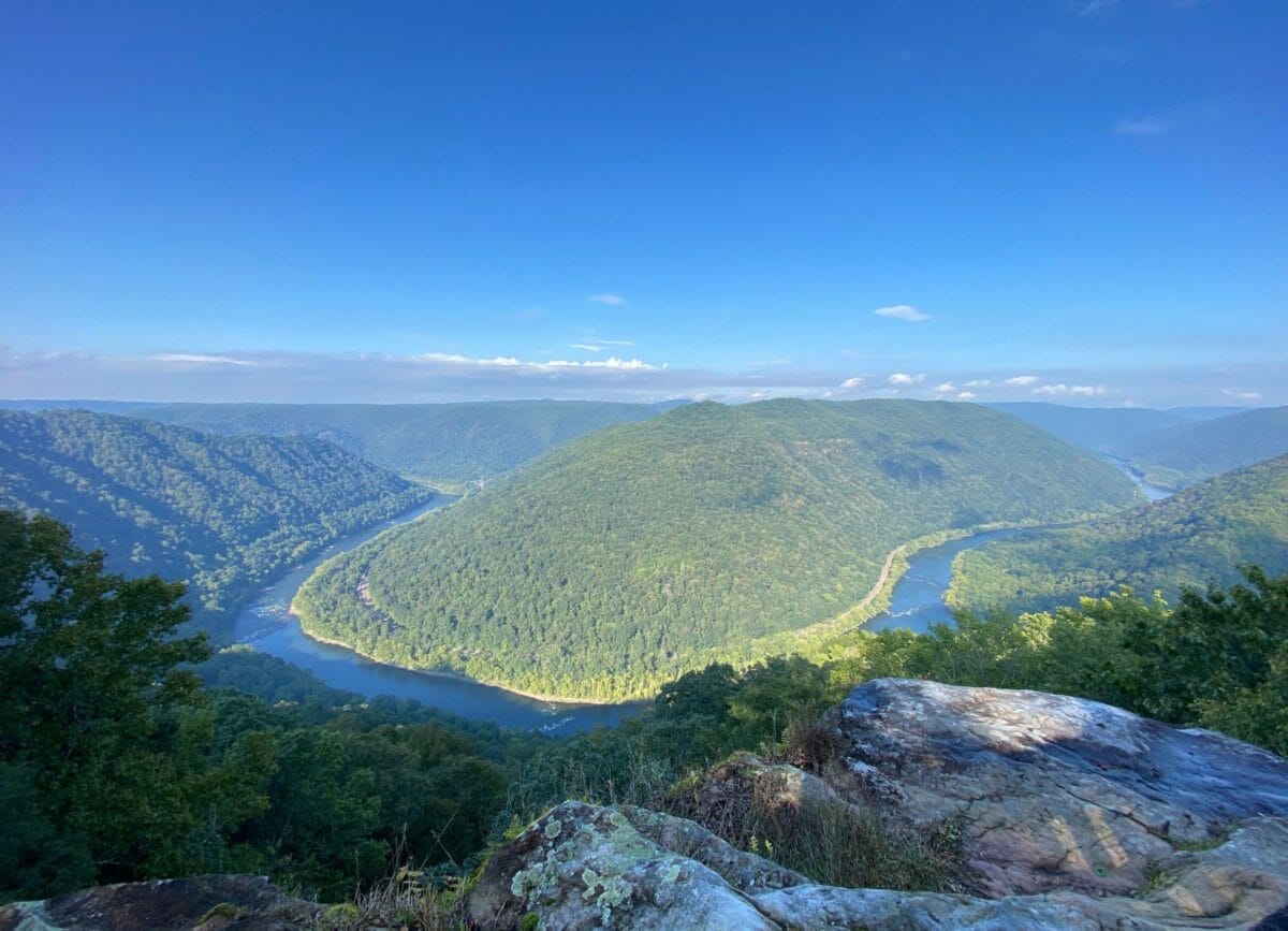 The view from the Grandview Overlook, looking down on the New River, Things to do in New River Gorge National Park