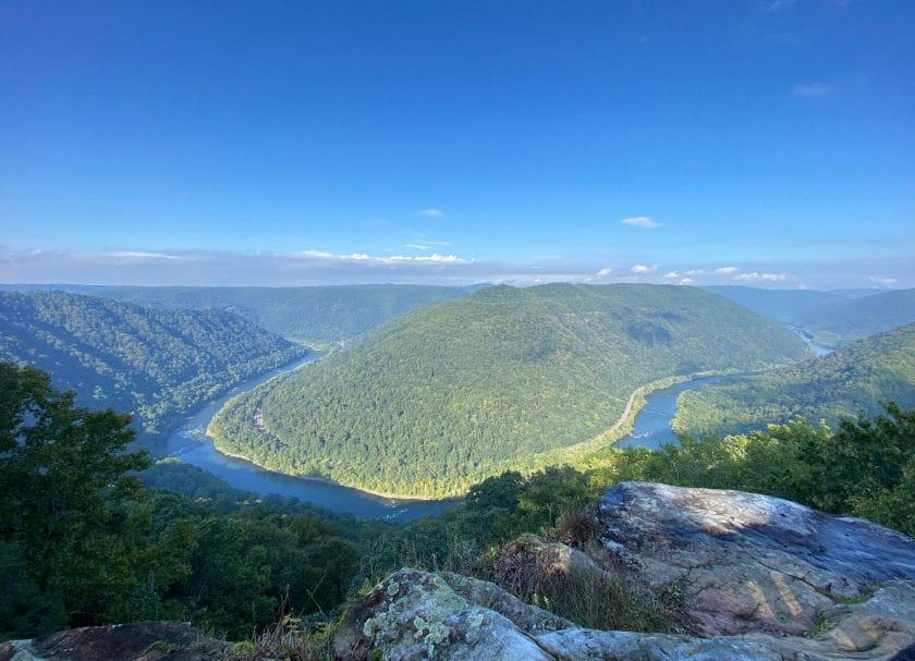 The view from the Grandview Overlook, looking down on the New River, Things to do in New River Gorge National Park