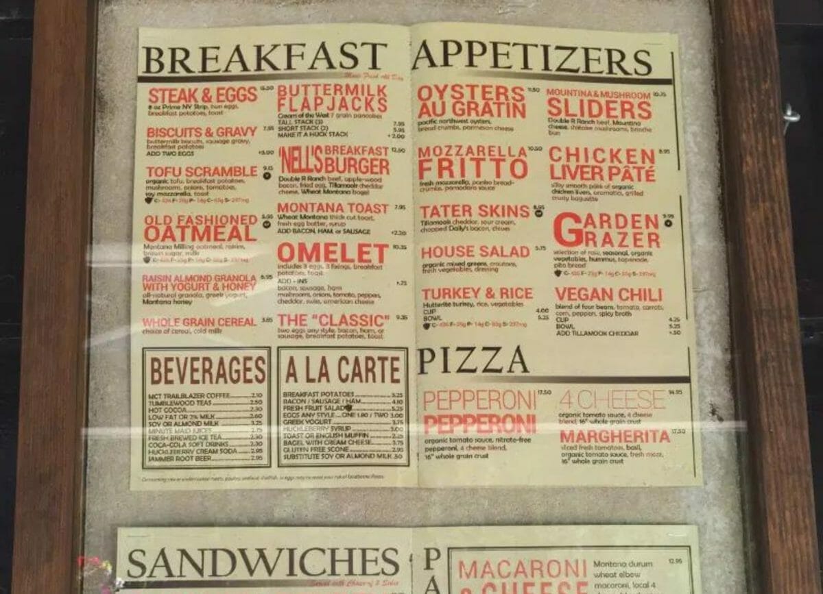 Menu at Nell's, Things to do in Many Glacier