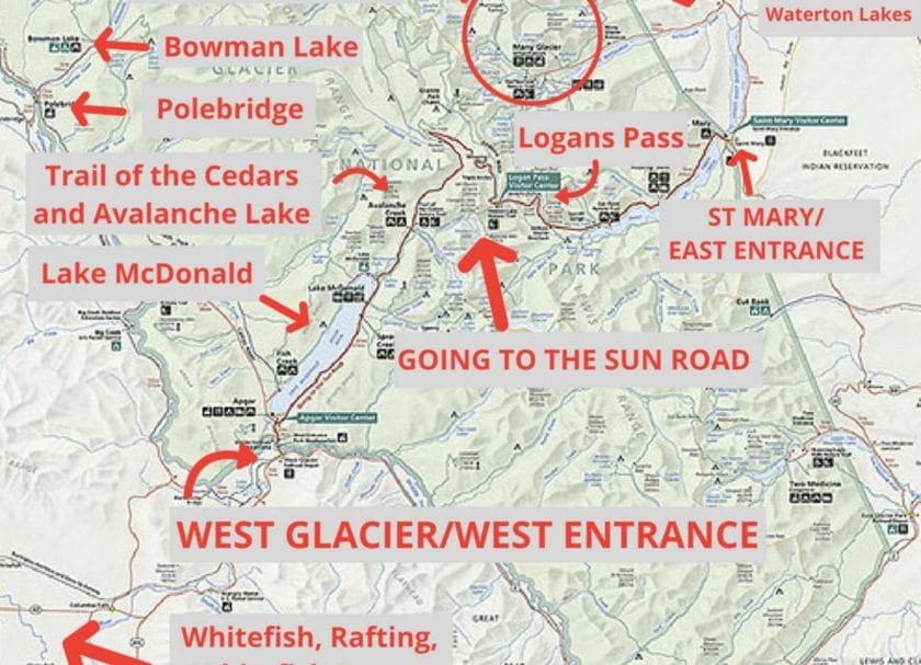 Map of Many Glacier, Things to do in Many Glacier