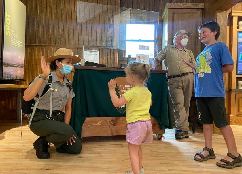 Shows 2 children receiving Junior Rangers badges, Things to do in Cuyahoga Valley National Park