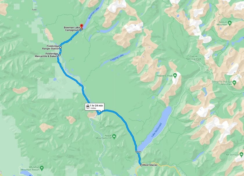 Bowman Lake Polebridge MT Polebridge Mercantile map