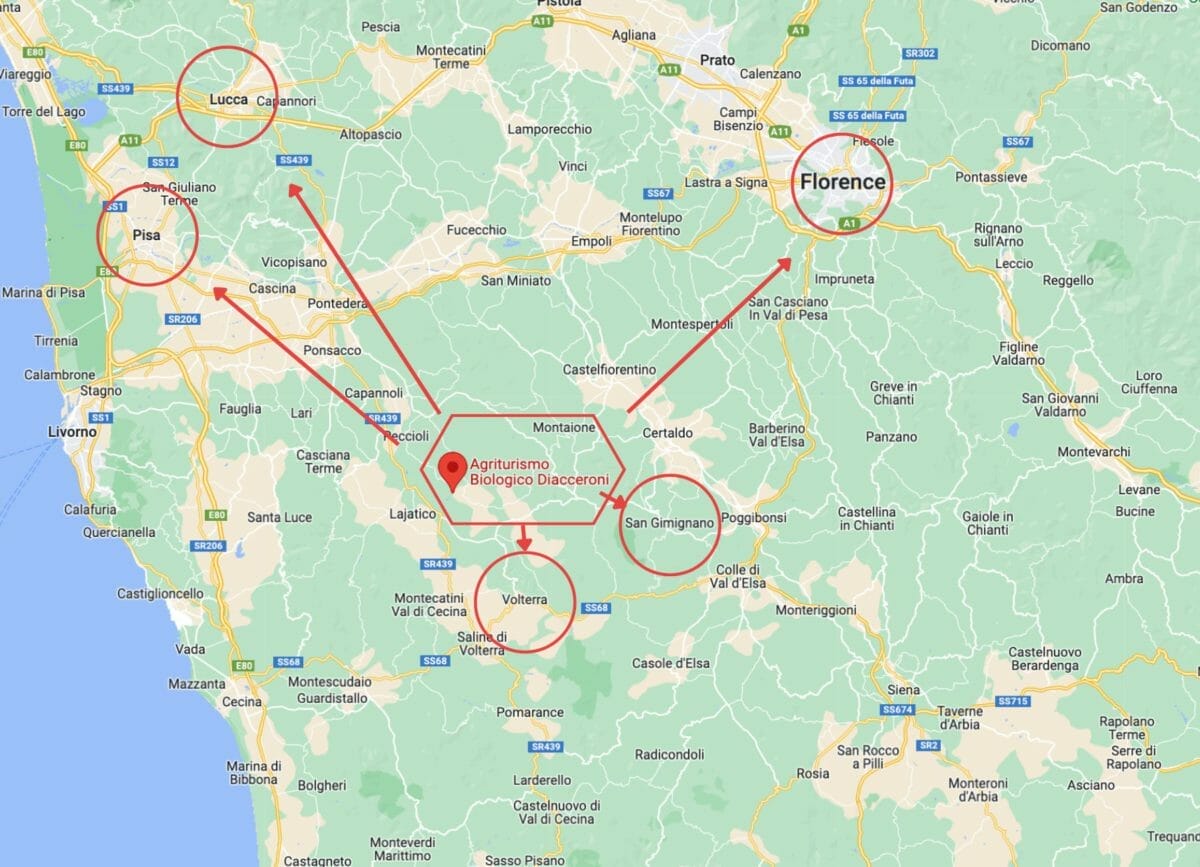 Map of where we went in Tuscany