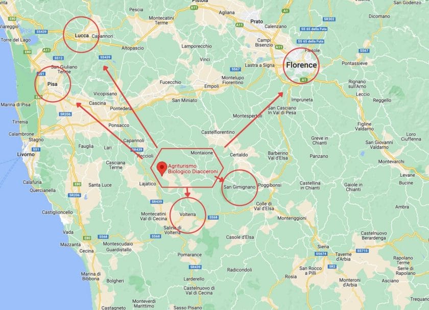 Map of where we went in Tuscany