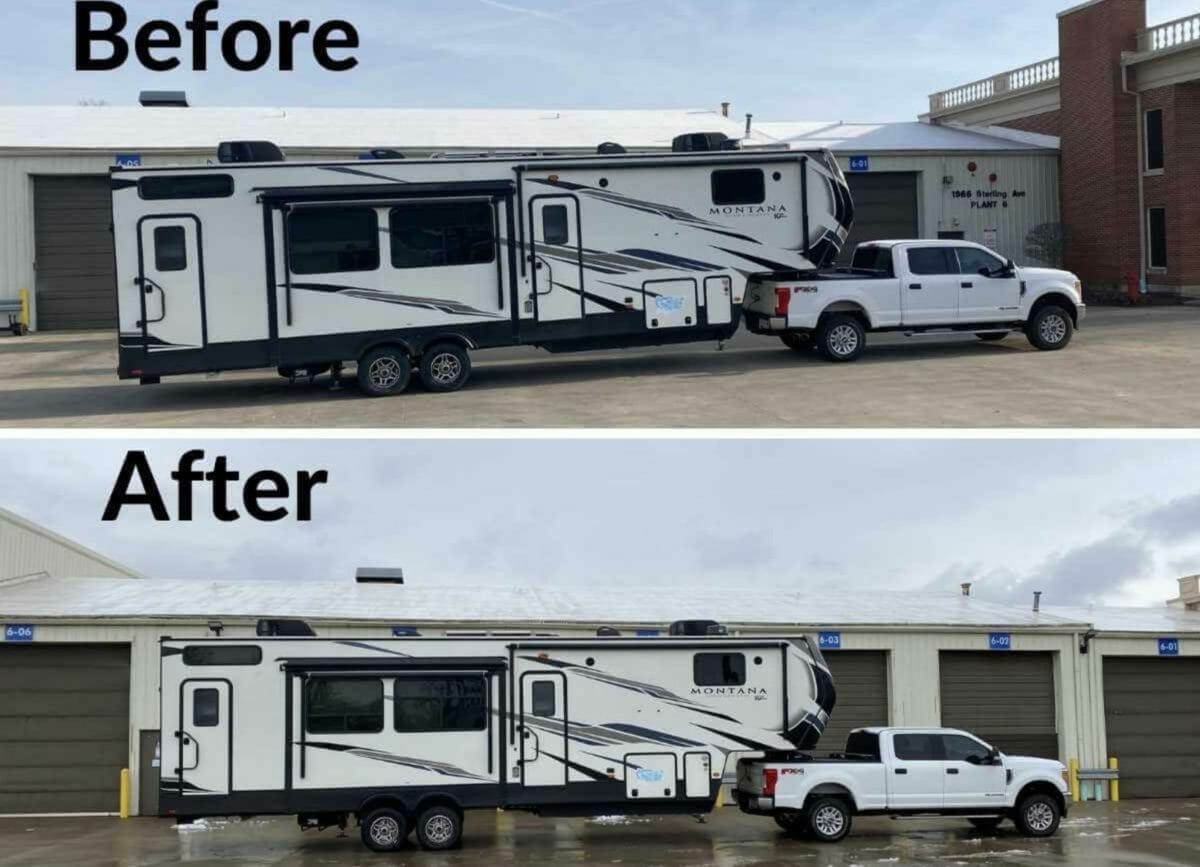 Before and after picture of the trailer height