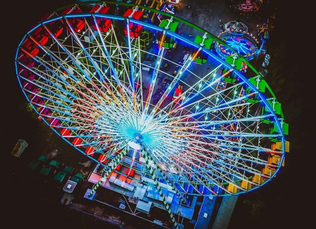 Shows the Ferris wheel at Santa's Enchanted Forest