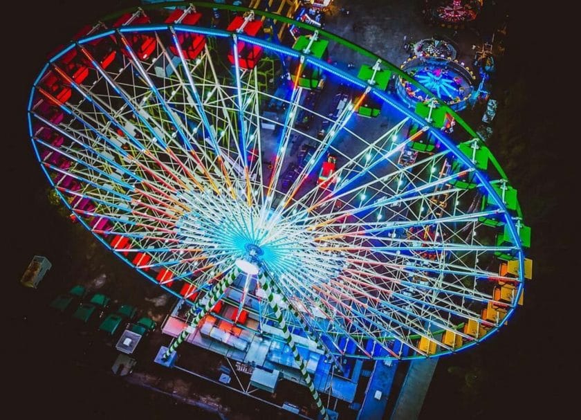 Shows the Ferris wheel at Santa's Enchanted Forest