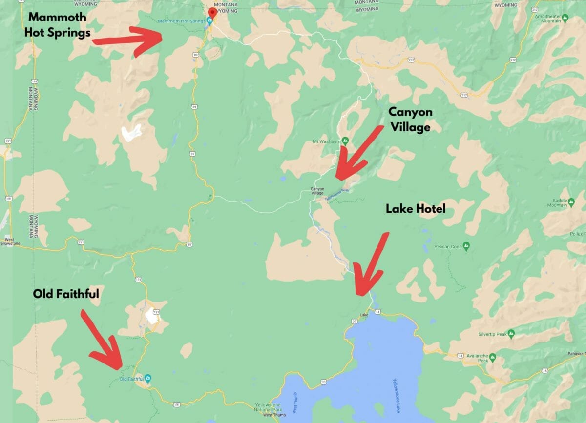 Map of Yellowstone and where Mammoth is.