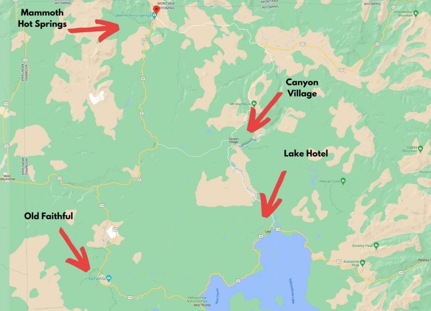 Map of Yellowstone and where Mammoth is. 