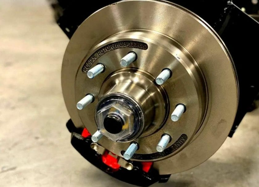 close up of trailer disc brakes,why you need independent trailer suspension and trailer disc brakes