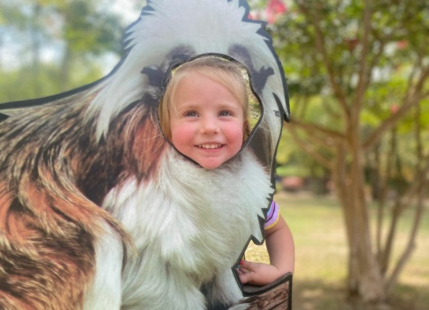 Picture shows a little girl smiling looking through an animal cut out at the Cape May Zoo, Things to do in Cape May, New Jersey