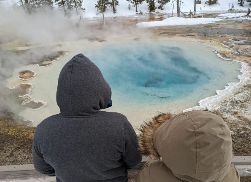 Overlooking a thermal feature in Yellowstone, Yellowstone in Winter