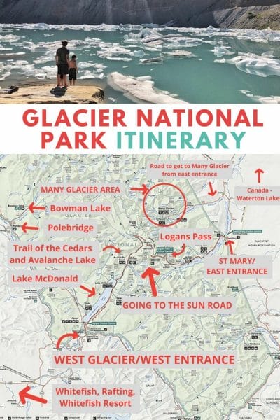 Glacier National Park itinerary. If you are planning to go to Glacier for 1 day, 2 days, 3 days, 4 days or more you will want to check out this itinerary. We share the best things to do. There are a lot of great things to do with kids if you want to take the whole family! Glacier is a bucket list trip and there is so much great hiking when you visit this amazing place in Montana. Check it out for a one day to 7 day Glacier National Park itinerary ideas!