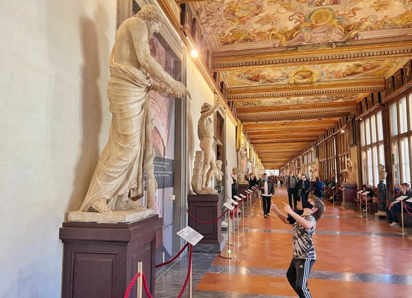 Knox being funny at the Uffizi a top thing to do in Florence Italy