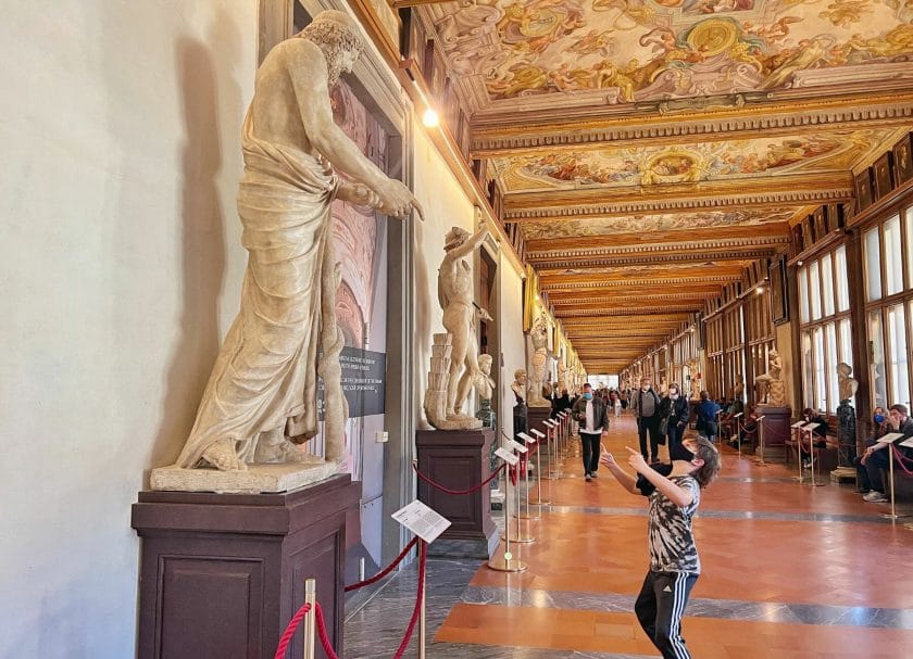 25 Top Things To Do In Florence, Italy 12 Knox being funny at the Uffizi a top thing to do in Florence Italy