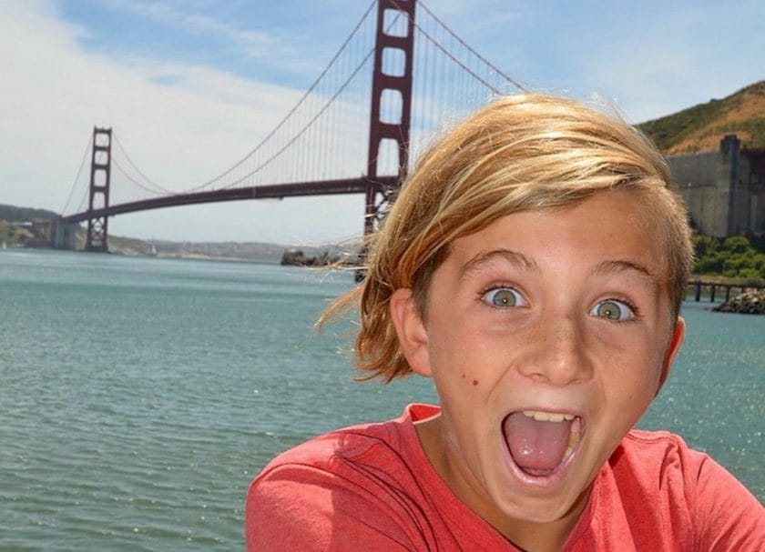 Smiling in front of the Golden Gate Bridge, Things to do in San Francisco with kids