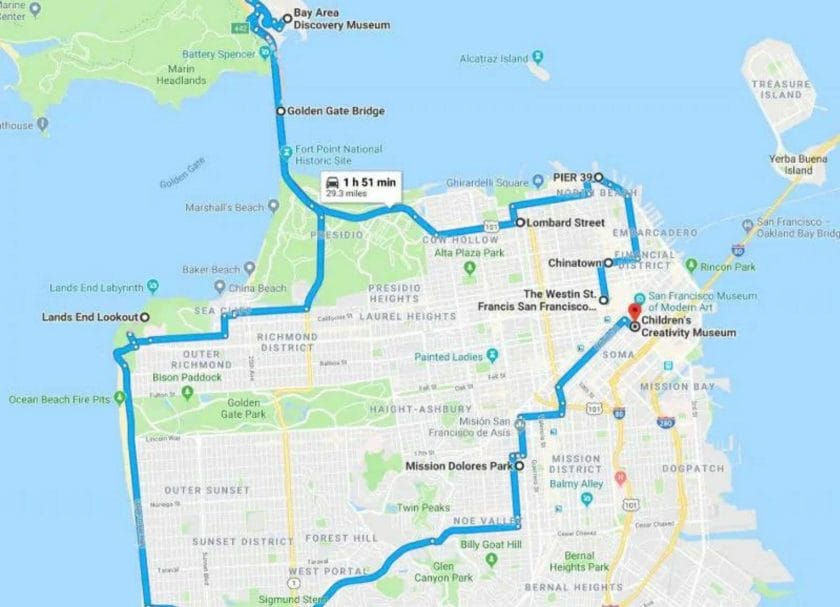 City map of San Francisco, Things to do in San Francisco with kids